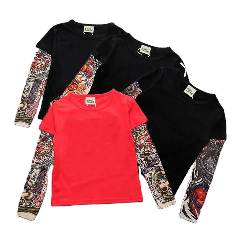 INS hot style 2021 new kids boys t-shirts with tattoo print sleeve from the spring and autumn period boy t shirt