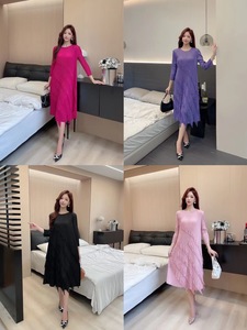 Nouvelle arrivée Miyake Robe de soirée plissée Couleur unie Style coréen à franges grande taille Robes décontractées pour femmes - Product Image 6
