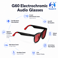 Lunettes électrochromiques polarisées, double haut-parleur, batterie 100 mAh, embouts de branches en silicone antidérapants, chargement magnétique