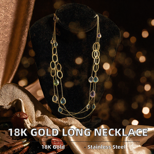 Collar de cadena de eslabones circulares de varias capas con piedra de cristal en forma de gota de agua, chapado en oro de 18 quilates, de acero inoxidable, para mujer - Product Image 2