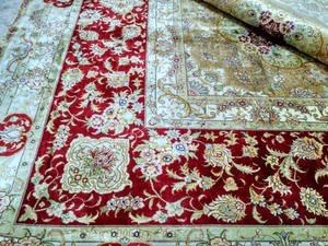 Tapis d'Orient en soie persane 100% fait main <span class=keywords><strong>de</strong></span> grande taille 9x12 à vendre, couleur rouge avec 400L <span class=keywords><strong>de</strong></span> nœuds doubles pour salon - Product Image 3