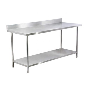 Thép không gỉ hai lớp bàn làm việc thương mại nhà bếp chuẩn bị thực phẩm bảng với backsplash - Product Image 1