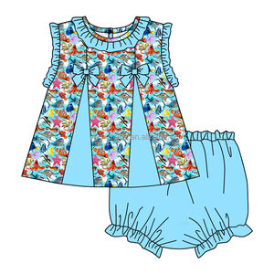 Set di <span class=keywords><strong>abbigliamento</strong></span> personalizzato per ragazze stile dolce senza maniche Top Design a fiocco 2 pezzi abiti corti comodi in tessuto <span class=keywords><strong>abbigliamento</strong></span> per ragazza - Product Image 6