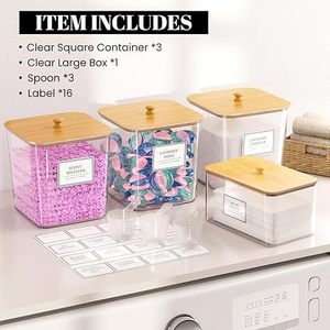 Contenitore Trasparente in Plastica con Coperchio in Bambù per Detersivo, Ideale per Bagno e Lavanderia, Vendita all'Ingrosso - Product Image 2