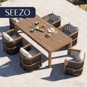 모던 호텔 파티오 정원 식탁 및 의자 세트 8피스 알루미늄 프레임 방수 야외 가구 - Product Image 1