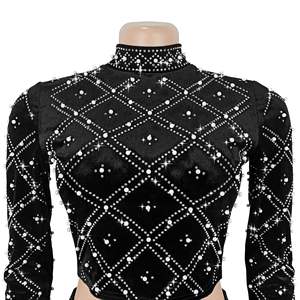 Yüksek Kaliteli Kadın 2 Parça Etek Takımı Taşlı Kadife Kıyafetler Uzun Kollu Üstler ve Midi Etek Kadın Parti ve Abiye Elbise - Product Image 6