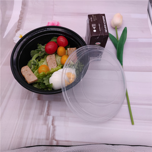 1250ML~2000ML black round disposable plastic takeaway fruit box Bento microwave storage box cover