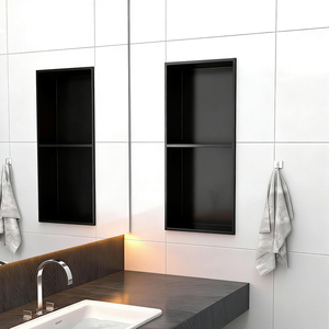 Estante de Pared Doble Empotrado de Acero Inoxidable Negro Mate Moderno con <span class=keywords><strong>Nicho</strong></span> para <span class=keywords><strong>Ducha</strong></span> y Baño con LED - Product Image 4