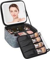 Trousse de maquillage de voyage avec miroir LED, étanche, grande capacité, organisateur de cosmétiques portable, poignée souple, luminosité réglable, trois couleurs