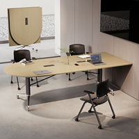 Table de conférence moderne en bois massif avec pieds en acier inoxydable - Multifonctionnelle, 10 places, pour la maison, le bureau, l'hôtel, la salle à manger, l'atelier