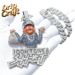 ヒップホップキャラクターペンダント 左手に金袋 右手に大きな金塊 本物の金メッキ銅 ユニセックス リンクチェーン - Product Image 5