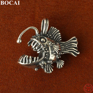 BOCAI S925 pendentifs en argent Sterling pour femmes hommes rétro Relief 3D Piranha poissons charme amulette mode Punk bijoux en gros - Product Image 2