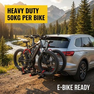 Support de vélo électrique robuste à fixer sur <span class=keywords><strong>attelage</strong></span>, capacité de 50 kg par vélo, compatible avec les pneus larges, <span class=keywords><strong>porte</strong></span>-vélos inclinable pour vélos électriques, SUV, camion - Product Image 1