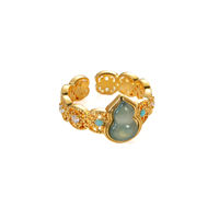 Bague TANGPEI pour femme en alliage de cuivre et résine, motif gourde verte dorée, bijoux fantaisie