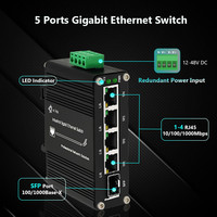 Mini Switch Ethernet Industrial de 4 Puertos 10/100/1000T 802.3at PoE + 1 Puerto 100/1000X SFP con Entrada de 12~48VDC