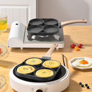Four Hole Breakfast Pan Non Stick Coating Aluminum Frying Pan For Home Use With Wooden Handle - Product Image 2