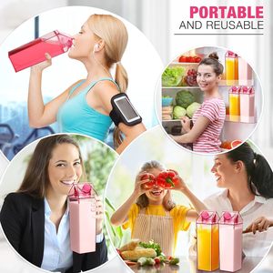 500ML 750ML 1000ML Custom Logo Square Plastic Milk <b>Cup</b> Juice Milk Water Bottle <b>Camping</b> Outdoor Tour Water <b>Cups</b> - Product Image 3