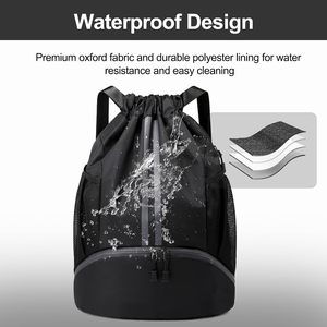 Sac à dos à cordon résistant à l'eau, sac de plage à cordon, sac de sport avec compartiment pour chaussures pour le football, le basketball, la natation - Product Image 3