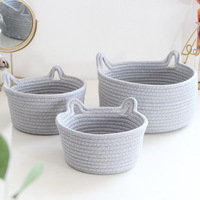 Nouveau panier de rangement de bureau en forme d'oreilles de chat, style campagnard américain, tressé à la main en corde de coton, organisateur de clés et d'objets divers