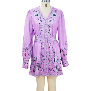 Abito Zimmer da donna all'ingrosso estivo bohémien stampa floreale a maniche lunghe con scollo a V stile stile impero taglia XL per le uscite di un giorno del Club - Product Image 5