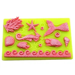 海洋系列海马海星珊瑚美人鱼尾软糖蛋糕装饰硅胶模具巧克力DIY烘焙工具
