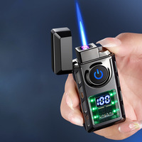 Briquet gaz-électrique à double usage affichage numérique intelligent double arc flamme bleue briquet métallique de haute qualité