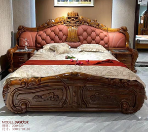 Cama de Estilo Victoriano con Cabecera de Caoba, Tamaño King, Madera Sólida Tallada a Mano, Tapizada en Cuero Verde, Muebles para Dormitorio - Product Image 5