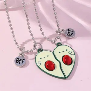 Best Friend Heart Pendant Necklace Cute BFF Pendant Jewelry Special Gifts for Two Silver Plated Accessories