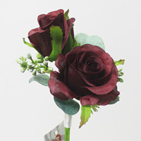 Lot de 2 Boutonnières en Soie Rose Bourgogne avec Ruban pour Mariage Rustique, Décoration de Costume pour le Marié et les Garçons d'Honneur, Corsage Rose Bourgogne