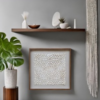 Cadre en bois d'art de lignes abstraites rurales avec décoration artistique de boîte d'ombre en papier de riz pour le salon