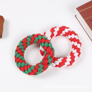 Juguetes de cuerda navideños para perros, anillo rojo, blanco y verde de 11 cm, juguete masticable duradero para el autoentretenimiento de las mascotas - Product Image 1