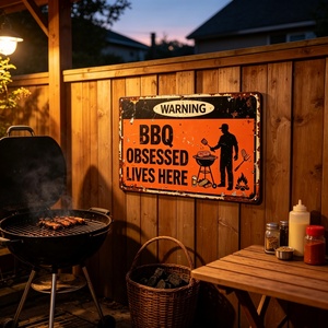 <span class=keywords><strong>Plaque</strong></span> murale en métal rétro « Attention : des vies passionnées par le barbecue résident ici » – Décoration murale pour la grotte du homme, le jardin, ou comme cadeau pour les amateurs de barbecue - Product Image 1
