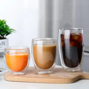 Modern 80-650ml Double Wall Glass Cup Heat Resistant Transparent Beer Water Cups Wholesale Glass Drinkware Mug Set for Home