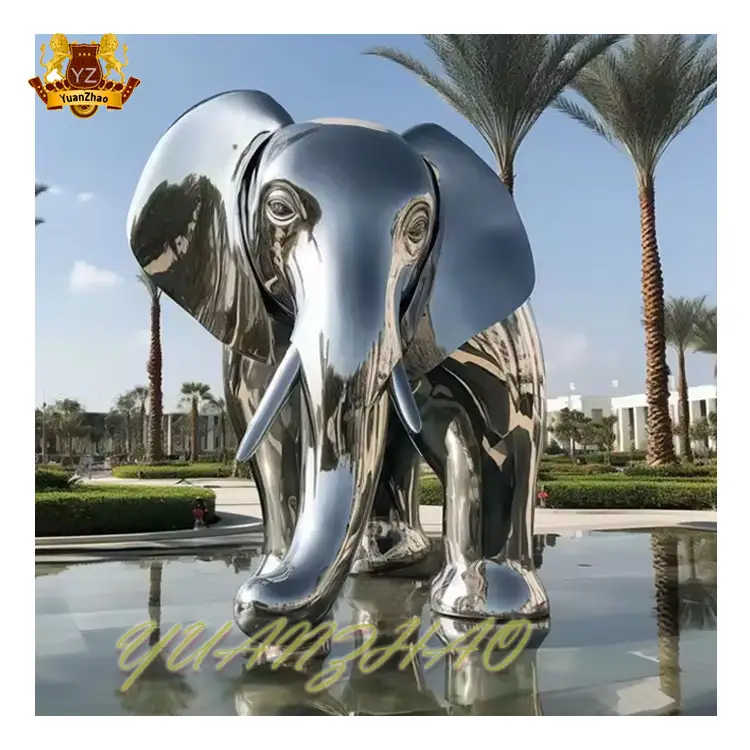 Garden decoration stainless steel animal statue metal polishing stainless steel elephant statue sculpture