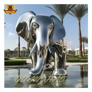 Garden Decoration Stainless Steel Animal Statue Metal Polishing Stainless Steel Elephant Statue Sculpture