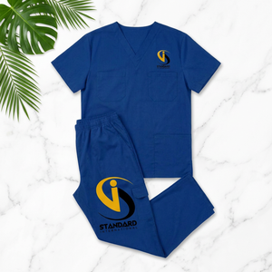 Conjunto de Uniforme Médico Estándar Internacional Unisex Azul Marino con Cuello en V, Manga Corta y Pantalones con Cintura Elástica2ert3yetw - Product Image 2