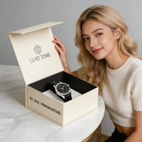 Boîte à montre pliable beige personnalisée, boîte cadeau rigide magnétique avec insert en mousse pour l'emballage de montres de luxe, logo personnalisé