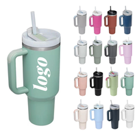 Mug de voyage isotherme personnalisé en acier inoxydable de 40 oz, à double paroi sous vide, avec poignée et paille