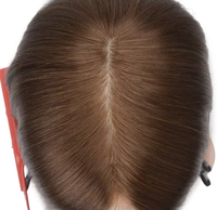 Perruque médicale en soie brun clair, cheveux humains vierges chinois, sans colle, entièrement nouée à la main 5x5 avec bande antidérapante en silicone