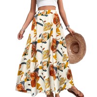 Nouvelle jupe évasée élégante anti-plis à imprimé numérique taille empire vintage, collection Printemps/Été 2026, pour le commerce transfrontalier