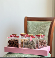 Boîte à chocolat en acrylique de luxe à vendre, pot à biscuits, pot à dessert avec poignée dorée pour le Ramadan, couvercle à étages, organisateur, présentoir, rangement