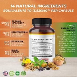 Complément alimentaire pour adultes en marque privée OEM, capsules de maca noire, d'ashwagandha et de fenugrec pour hommes, 60 unités, soutien énergétique et sommeil - Product Image 4