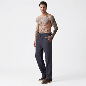 Pantalon de survêtement droit gris foncé pour homme, taille élastique, avec lacets latéraux, poches latérales, fermeture à lacets, décontracté, respirant, mélange coton et polyester - Product Image 1