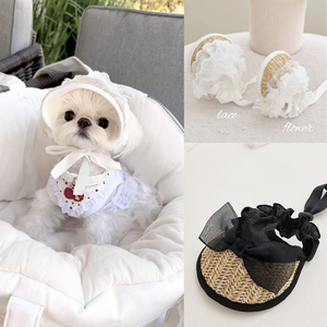 New Sweet Lace Straw Dog Pet Sun <b>Hat</b> Adjustable <b>Hat</b> - Product Image 3