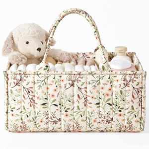 Custom Floral Diaper Caddy Organizer Stylish <b>Nursery</b> Storage Basket Diaper <b>Bag</b> - Product Image 1