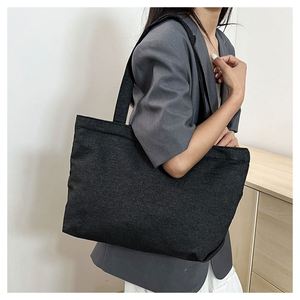 Sac fourre-tout chic en toile de jean léger grande capacité à bandoulière pour femme, couleur unie, style décontracté, portable - Product Image 6