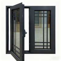 Fenêtre à battant en aluminium moderne et économique, ouverture vers l'intérieur, double vitrage, pour balcon de maison avec grilles de sécurité