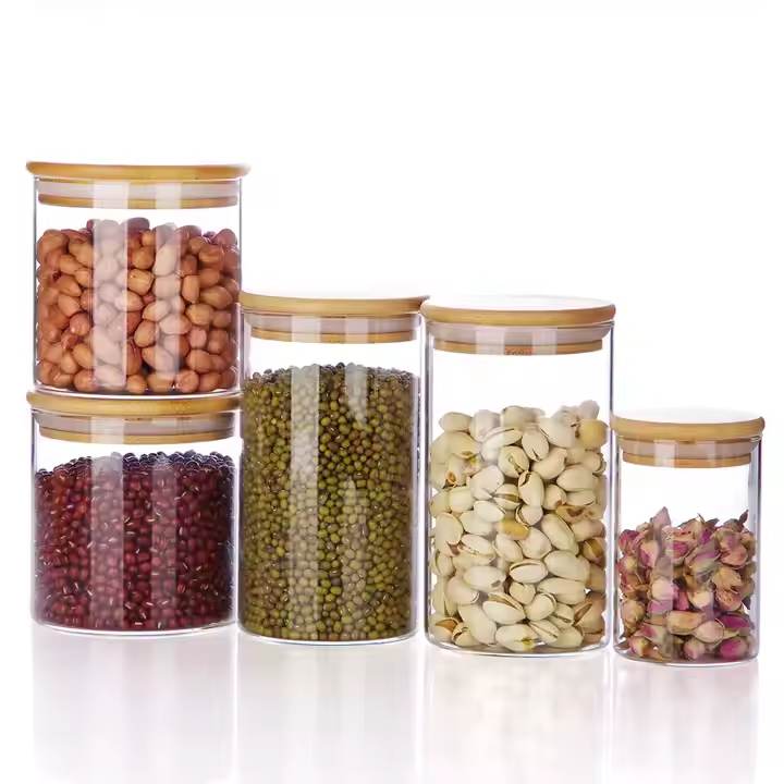 100ml 120ml 250ml 500ml 1000ml Bamboo Lid Kitchen Food Glass Storage Jars 1oz 2oz 8oz 16oz 32oz 4oz Glass Jars with Lids