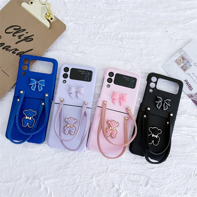 Hot Sale Silicone Cartoon Wristband Mobile Phone Cases Back Covers for Samsung Galaxy Z Flip 2 3 4 5 Fashion Girl Cases