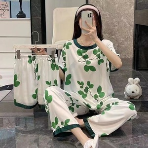 Vrouwen Pyjama Zomer Korte Mouwen Broek 3 Stuks Set Homewear <span class=keywords><strong>Cartoon</strong></span> Casual Koreaanse Pyjama Pak Cool Zachte Melk Zijde Nachtkleding - Product Image 3